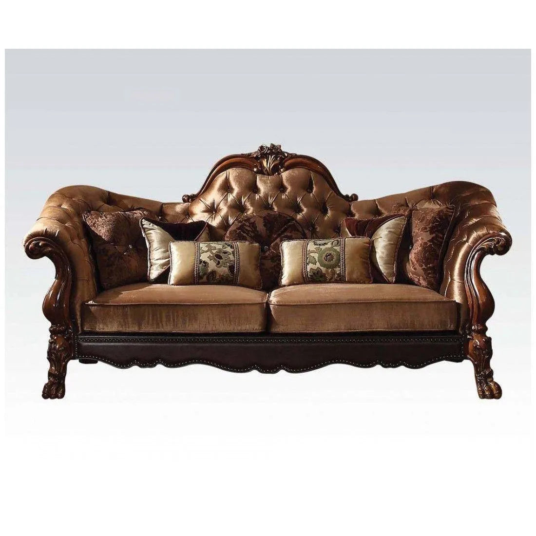 HMS 73" Steel Scrap Product Dark Brown and Brown Velvet Loveseat and Toss Pillows - Loft&Timber