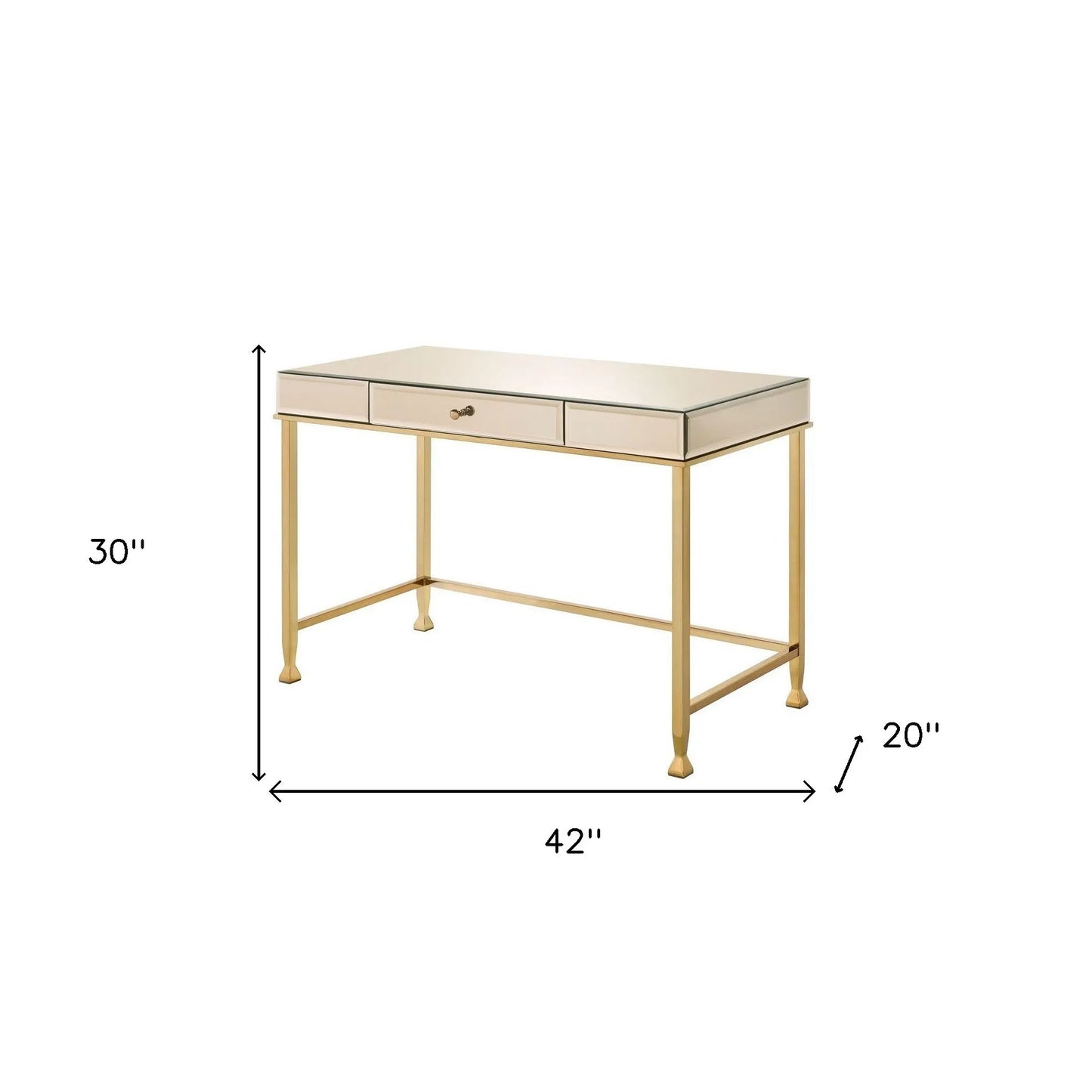 HMS 42" Solid Wood Computer Table White and Gold Mirrored Desk - Loft&Timber