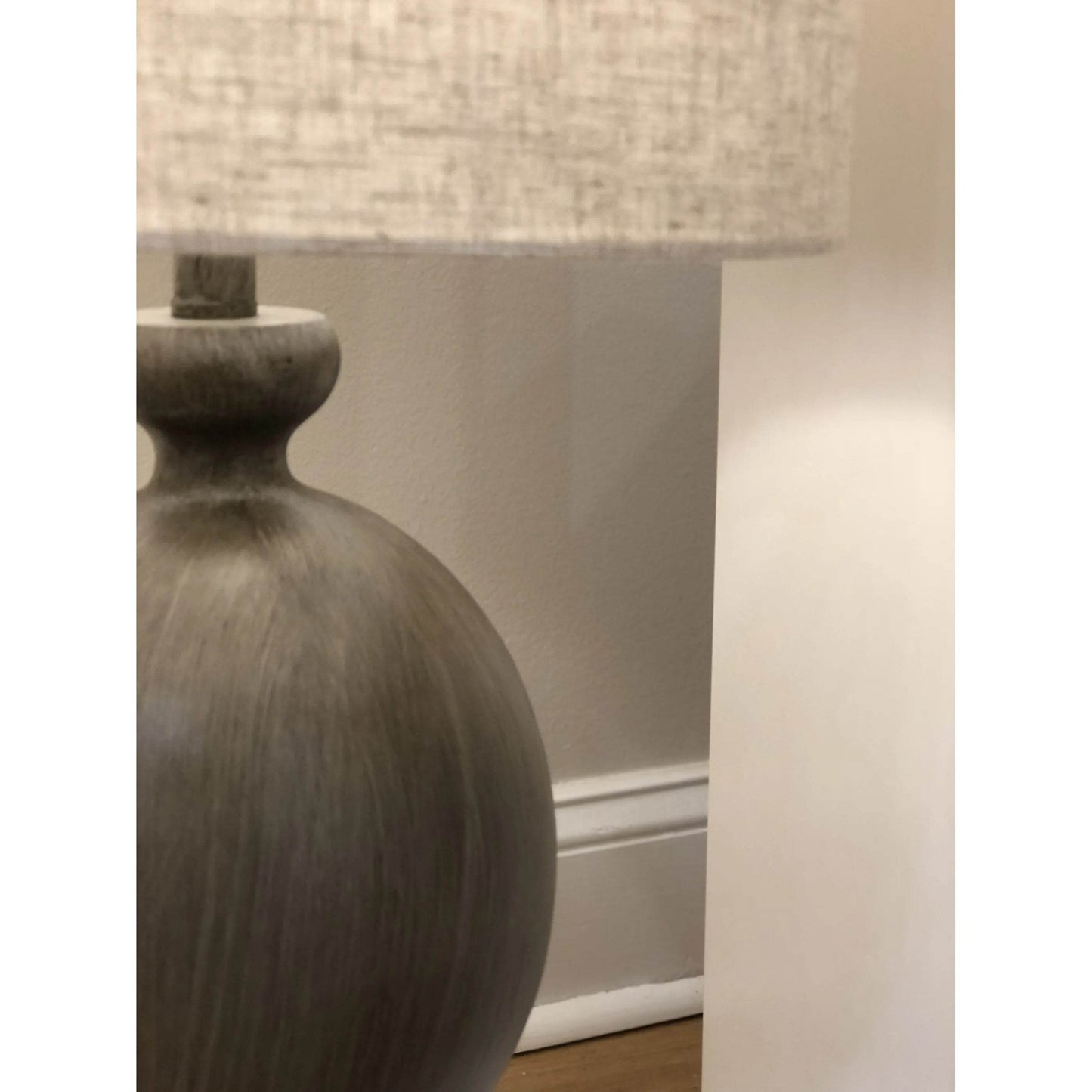 HMS Set Two 30" Brown Geometric Table Lamps Beige Drum Shade Classic-Style Minimalist Ambient Lights for Bedrooms Offices - Loft&Timber