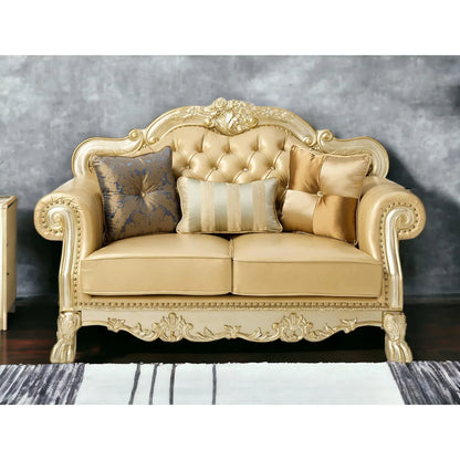 HMS 64" Bone and Gold Faux Leather Loveseat - Loft&Timber
