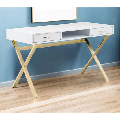 HMS 47" Foldable White and Gold Computer Desk - Loft&Timber