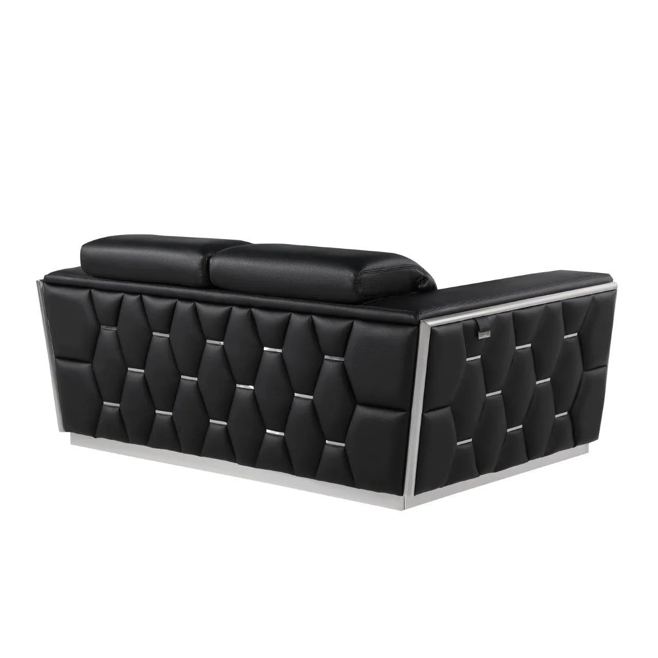 HMS 70" Black Silver Italian Leather Loveseat - Loft&Timber