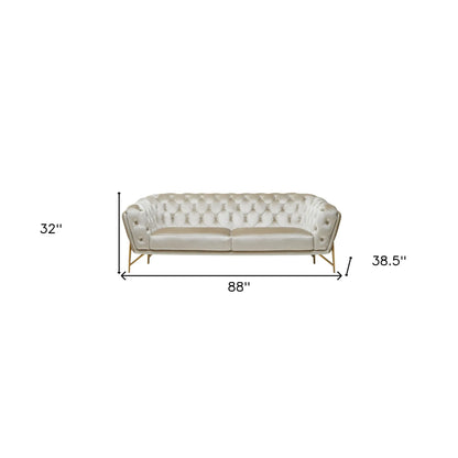 HMS 88" Beige Velvet Chesterfield Loveseat - Loft&Timber
