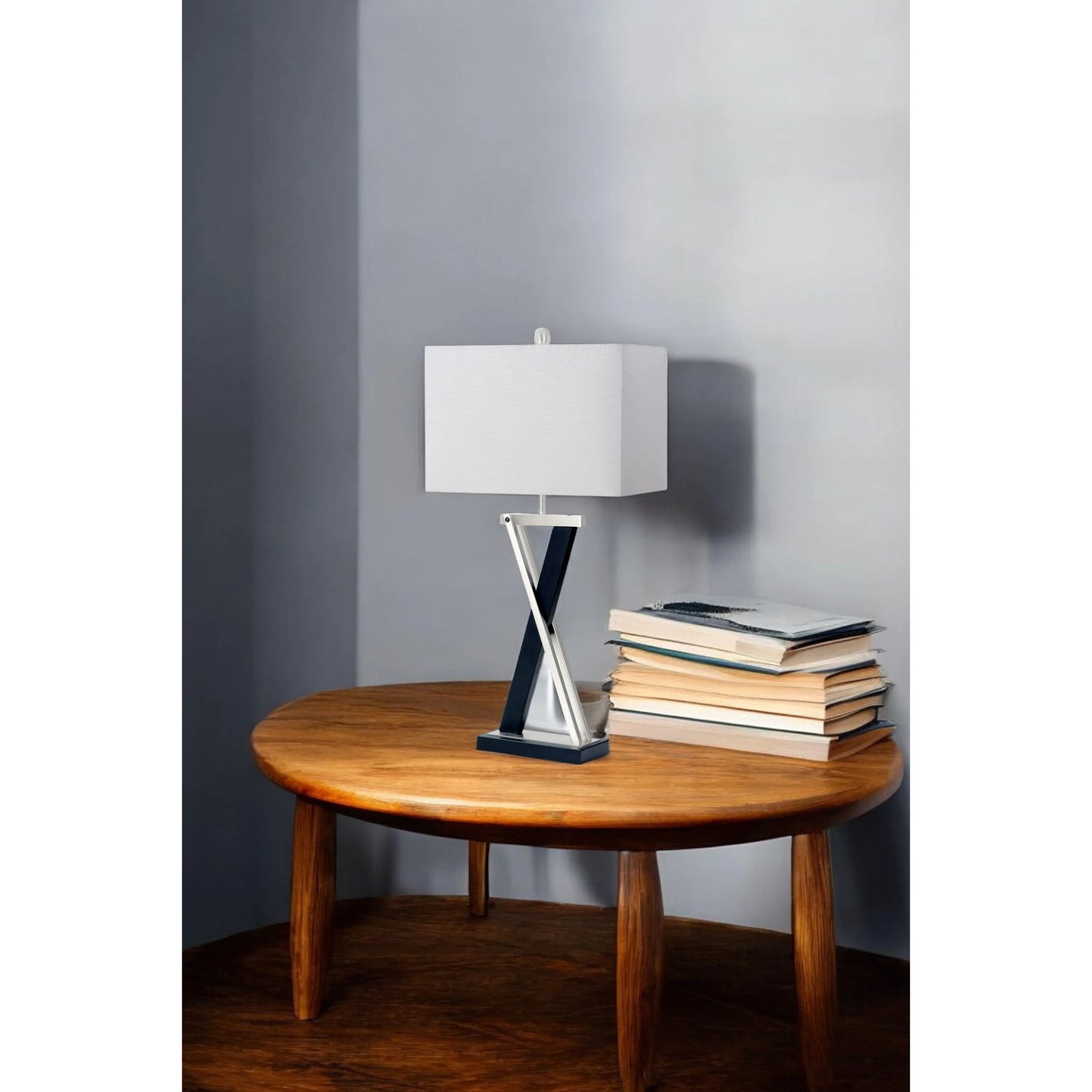 HMS Set of Two 29" Nordic Design Black Metal LED Table Lamps with White Shade - Loft&Timber