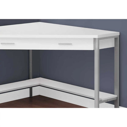 HMS 42" Foldable Extendable White Silver Corner Computer Desk Wooden Office Desk - Loft&Timber