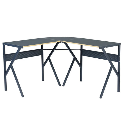 HMS 49" H-Shape Black Wood and Metal Corner Computer Desk - Loft&Timber