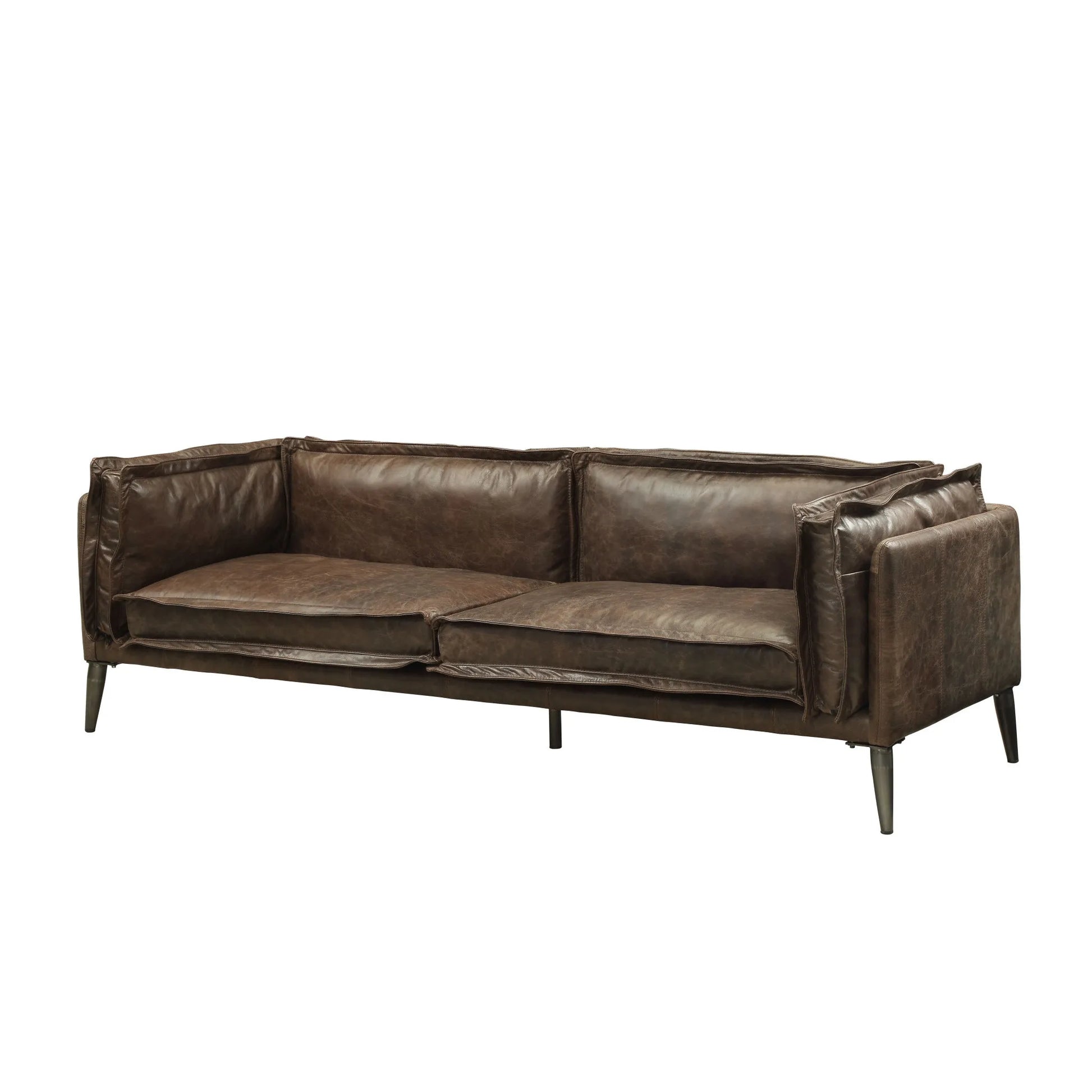 HMS 71" Top Grain Leather Loveseat in Chocolate and Silver - Loft&Timber