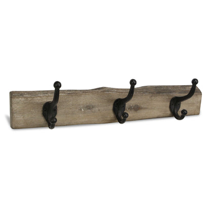 HMS 19" Rustic Brown Live Edge Wood Three Hook Wall Mount - Loft&Timber