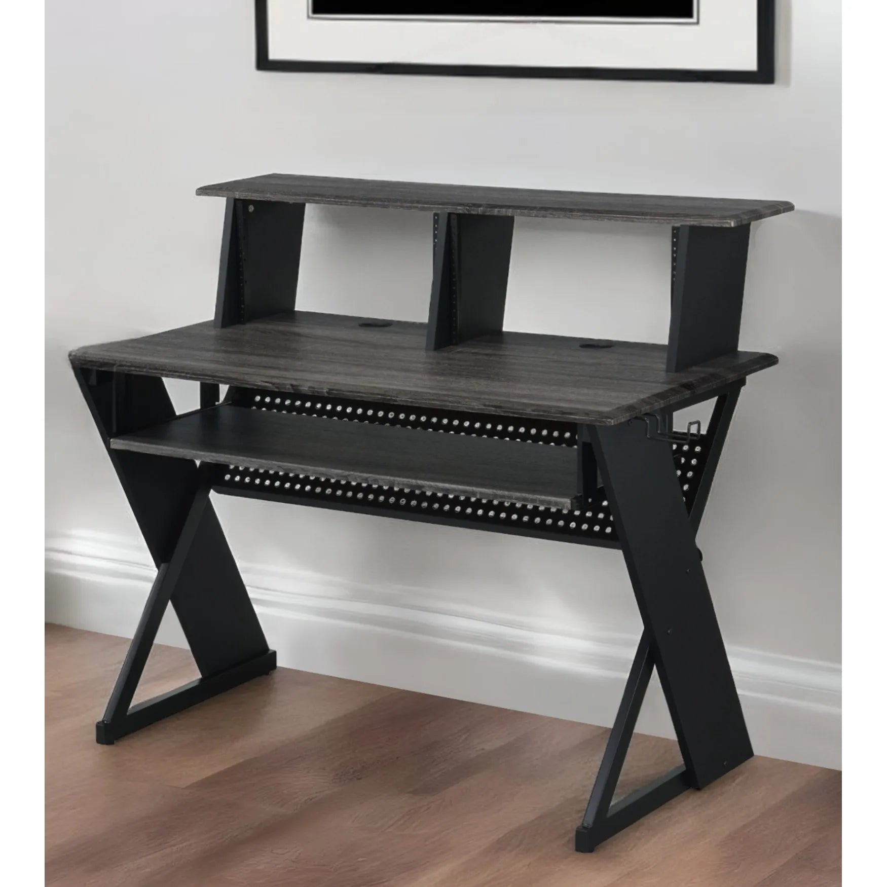 HMS 47" Modern Black Wood and Metal Computer Desk - Loft&Timber