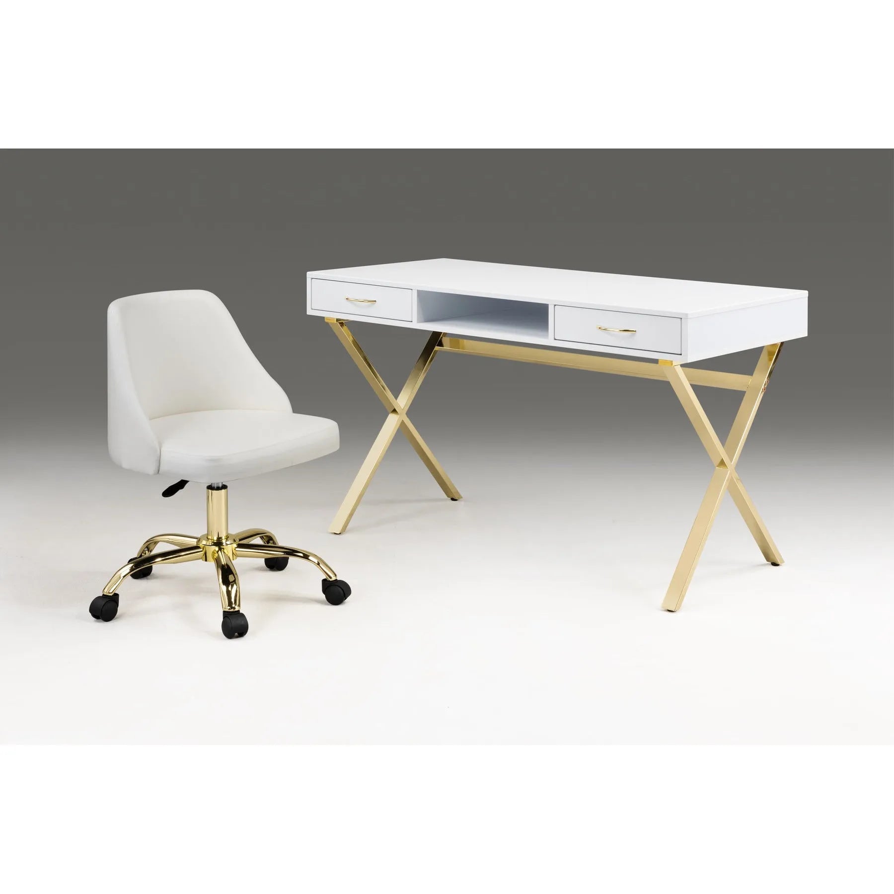 HMS 47" Foldable White and Gold Computer Desk - Loft&Timber