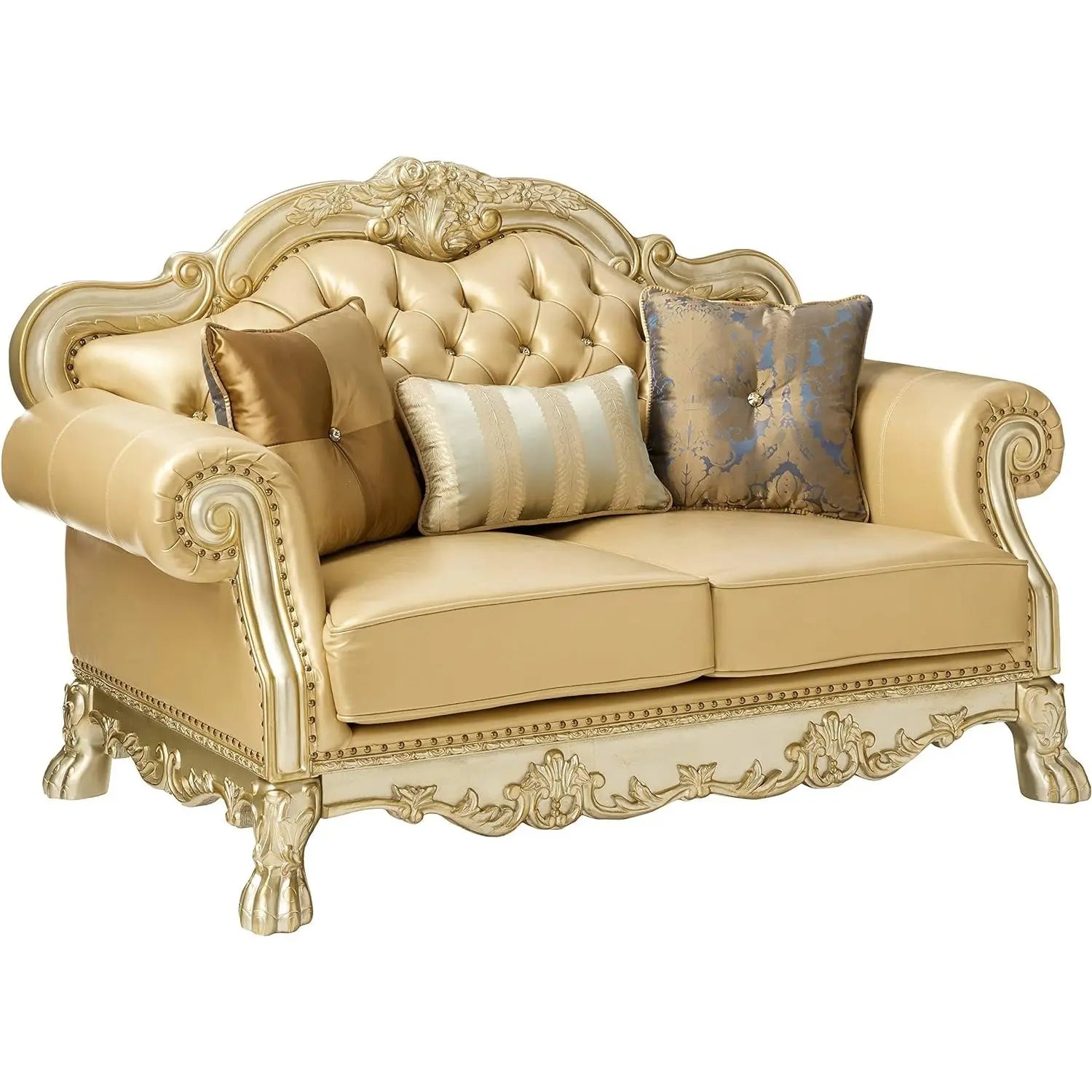 HMS 64" Bone and Gold Faux Leather Loveseat - Loft&Timber