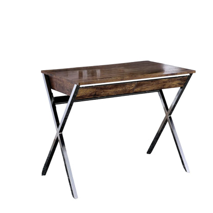 HMS 36" Solid Wood Writing Desk with Two Drawers Brown and Silver - Loft&Timber