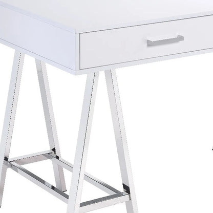 HMS 54" Solid Wood Writing Desk with Two Drawers White and Silver - Loft&Timber