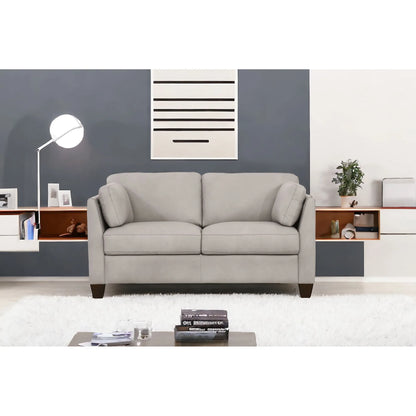 HMS 59" Off-White and Brown Genuine Leather Loveseat - Loft&Timber