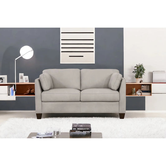 HMS 59" Off-White and Brown Genuine Leather Loveseat - Loft&Timber