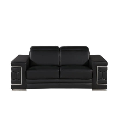 HMS 71" Black and Silver Genuine Leather Loveseat - Loft&Timber