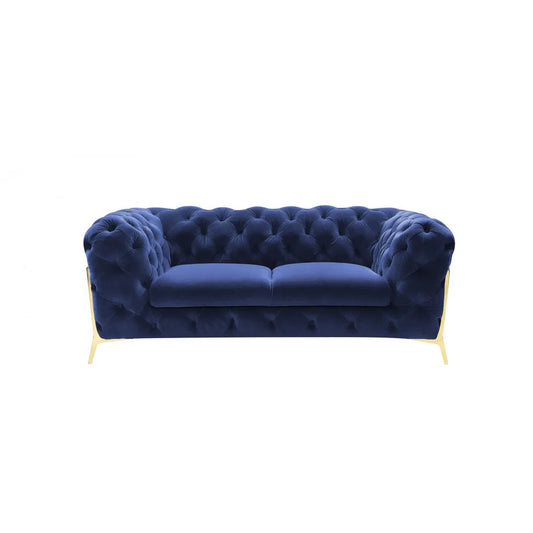 HMS 74" Blue and Gold Velvet Loveseat - Loft&Timber