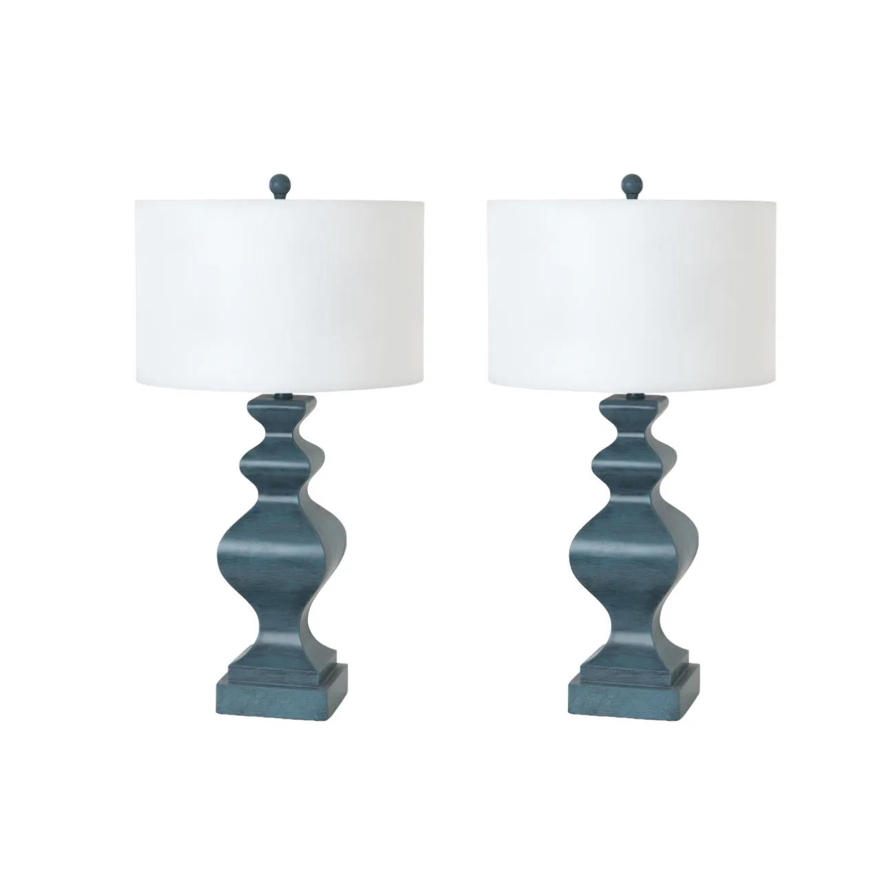 HMS Set Two 31" Distressed Teal Table Lamps White Drum Shade - Loft&Timber