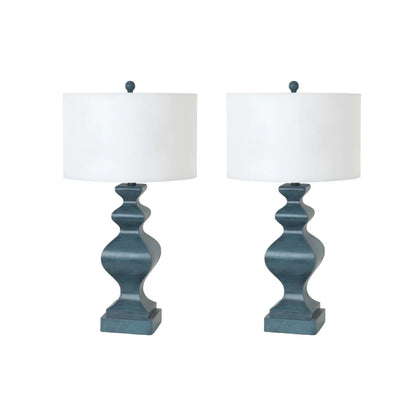 HMS Set Two 31" Distressed Teal Table Lamps White Drum Shade - Loft&Timber