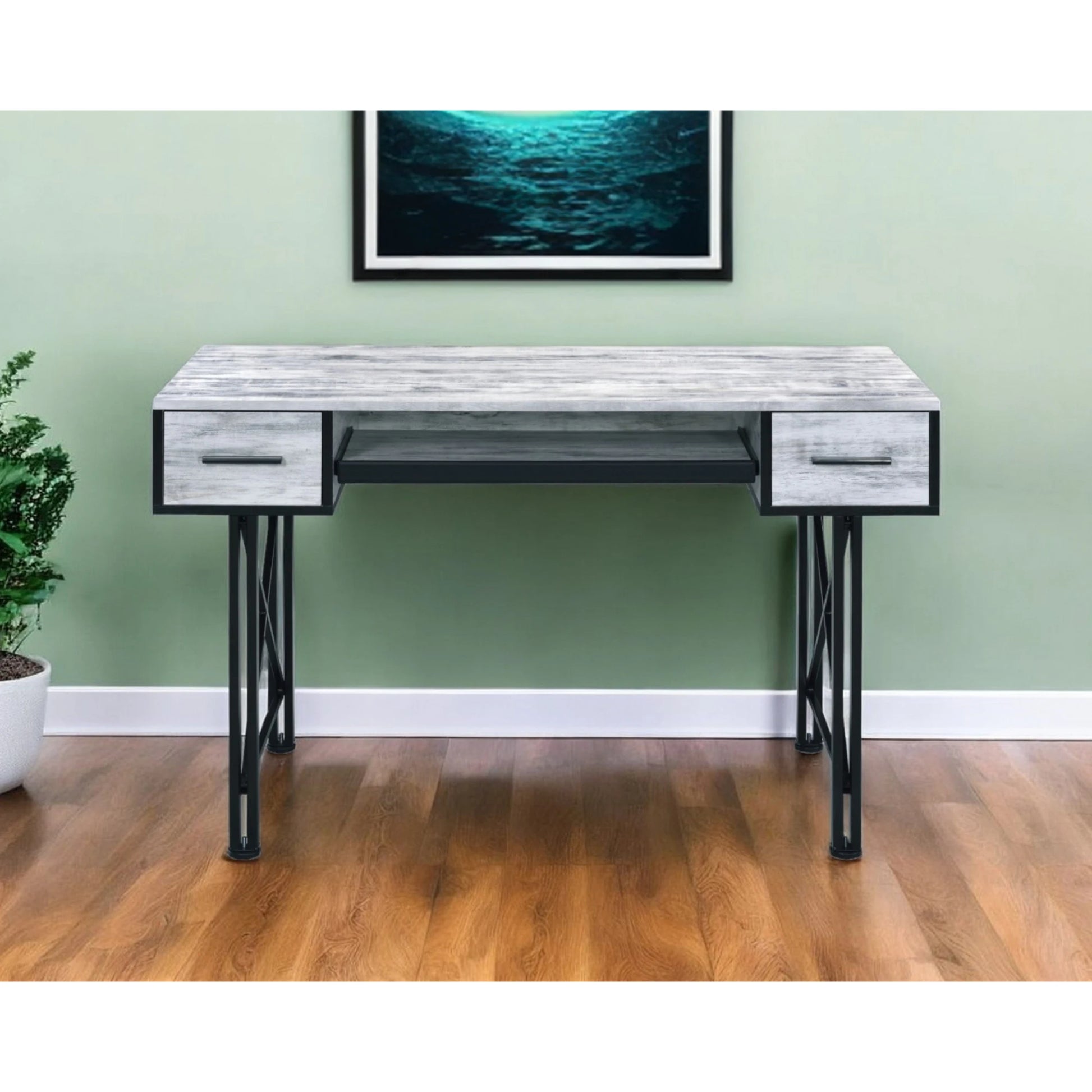 HMS 47" Antiqued White and Black PC Desk - Loft&Timber