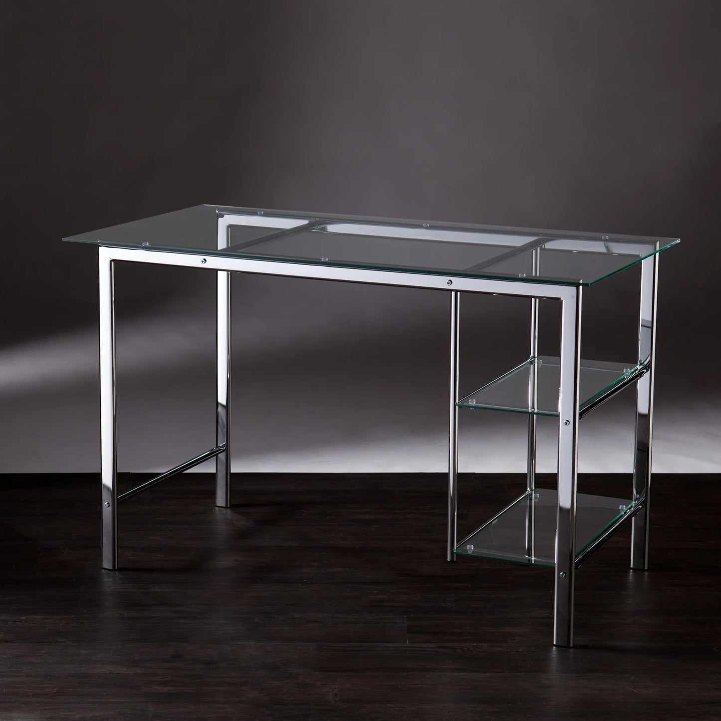 HMS 47" Writing Desk with Clear Silver Glass and Metal desksk - Loft&Timber