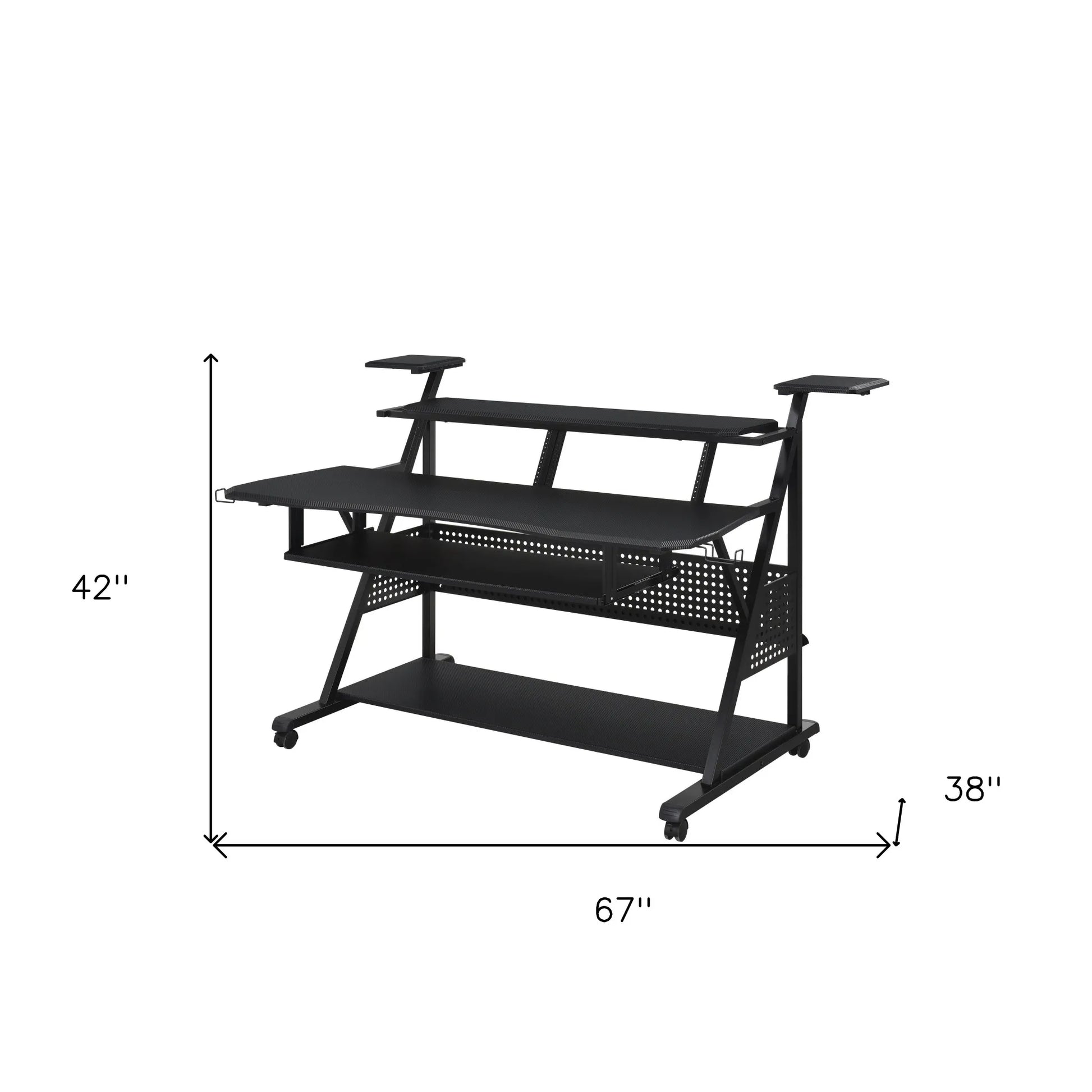HMS 67" Black Solid Wood and Metal Rolling Desk - Loft&Timber