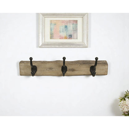 HMS 19" Rustic Brown Live Edge Wood Three Hook Wall Mount - Loft&Timber