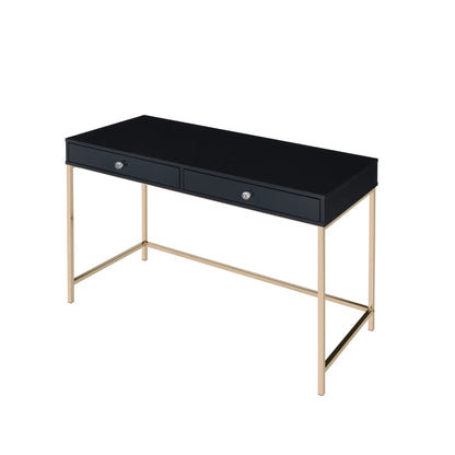 HMS 47" Black and Gold Computer Desk with Two Drawers - Loft&Timber