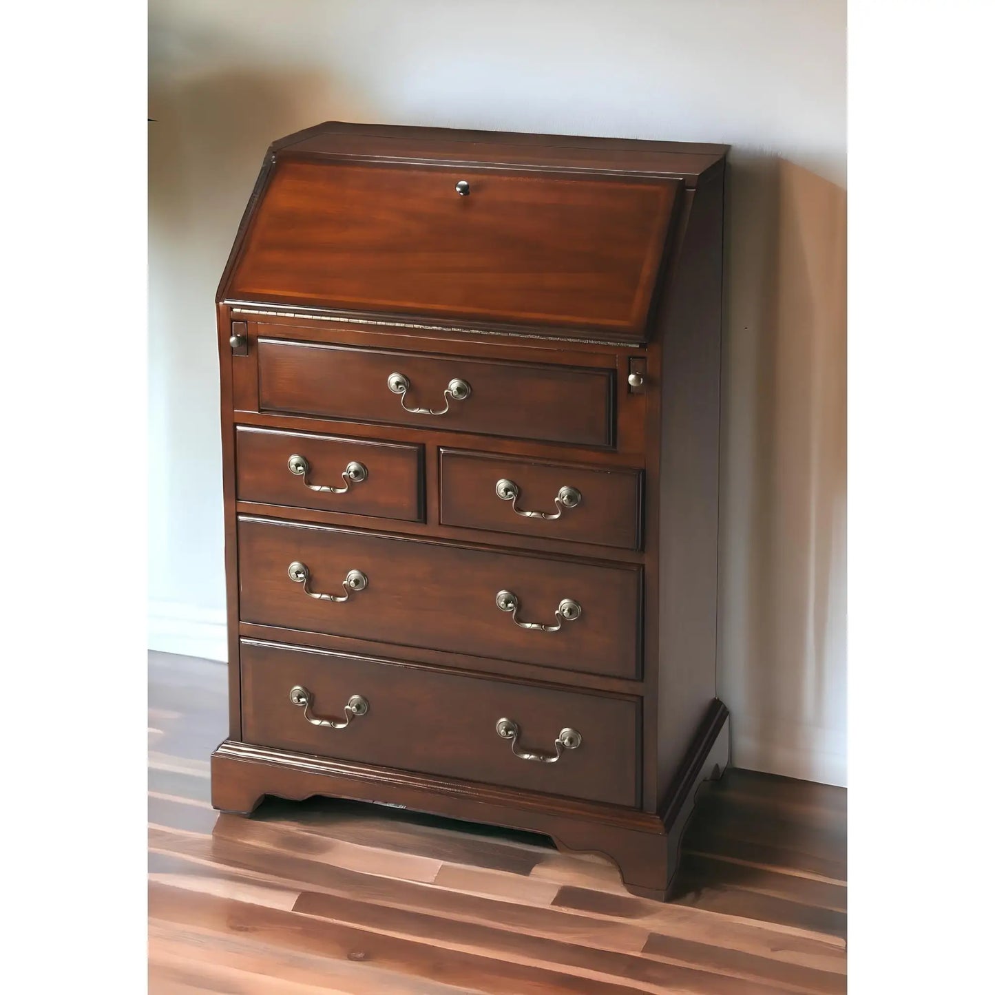 HMS 26" Brown Rubberwood Secretary Desk with Five Drawers Wood Desktop & Drawer Organizer - Loft&Timber