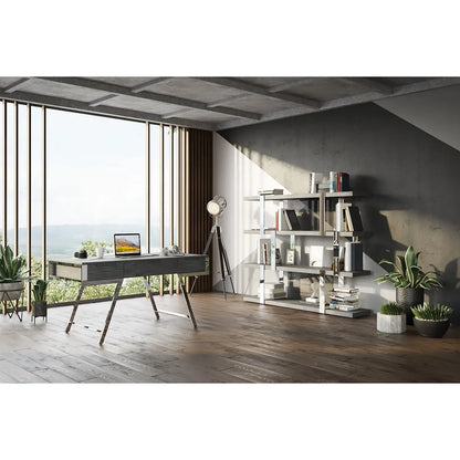 HMS 63" Gray Silver Wooden Writing Desk with Three Drawers - Loft&Timber