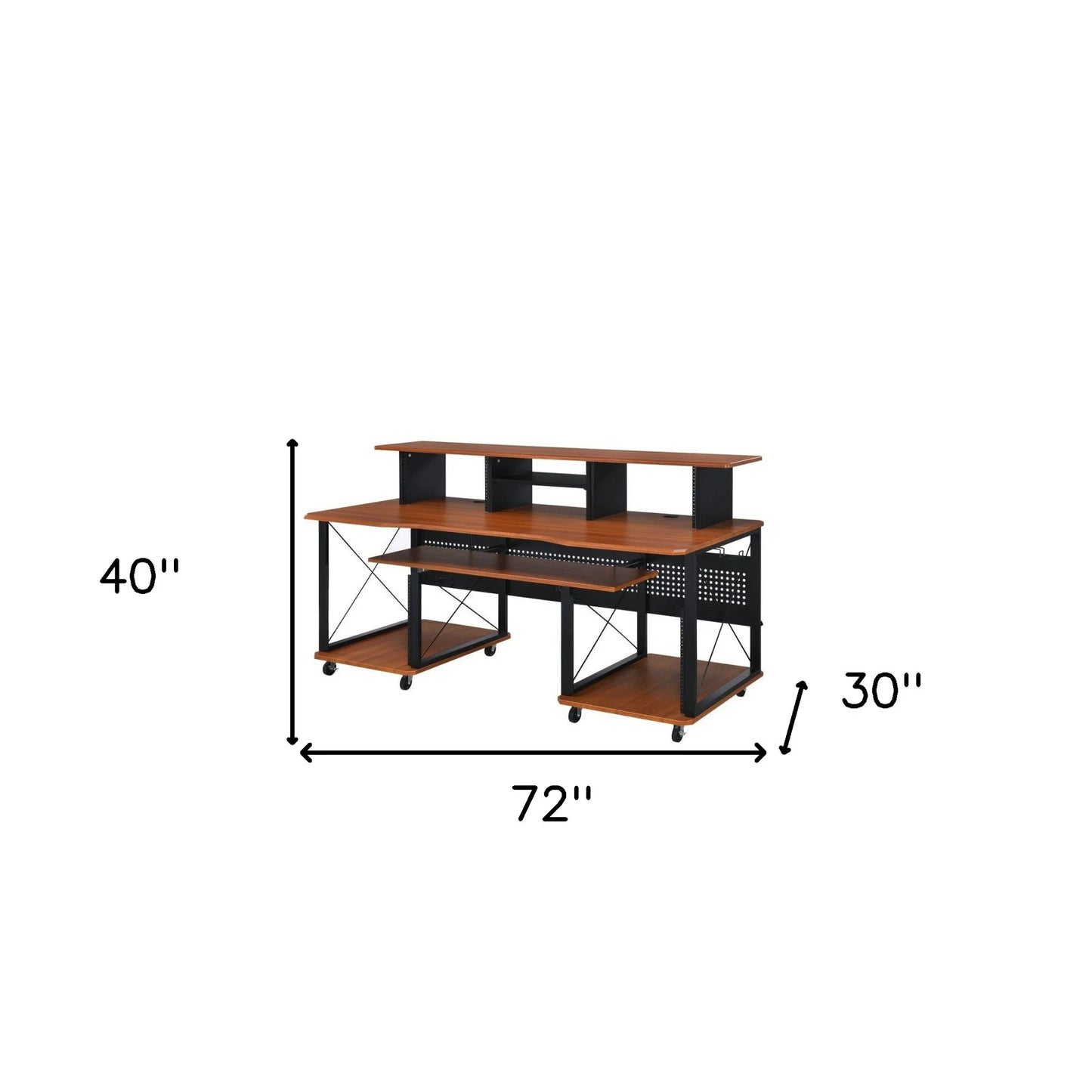 HMS 72" Brown and Black Wood and Metal Rolling Computer Desk - Loft&Timber