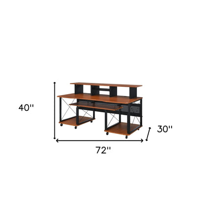 HMS 72" Brown and Black Wood and Metal Rolling Computer Desk - Loft&Timber