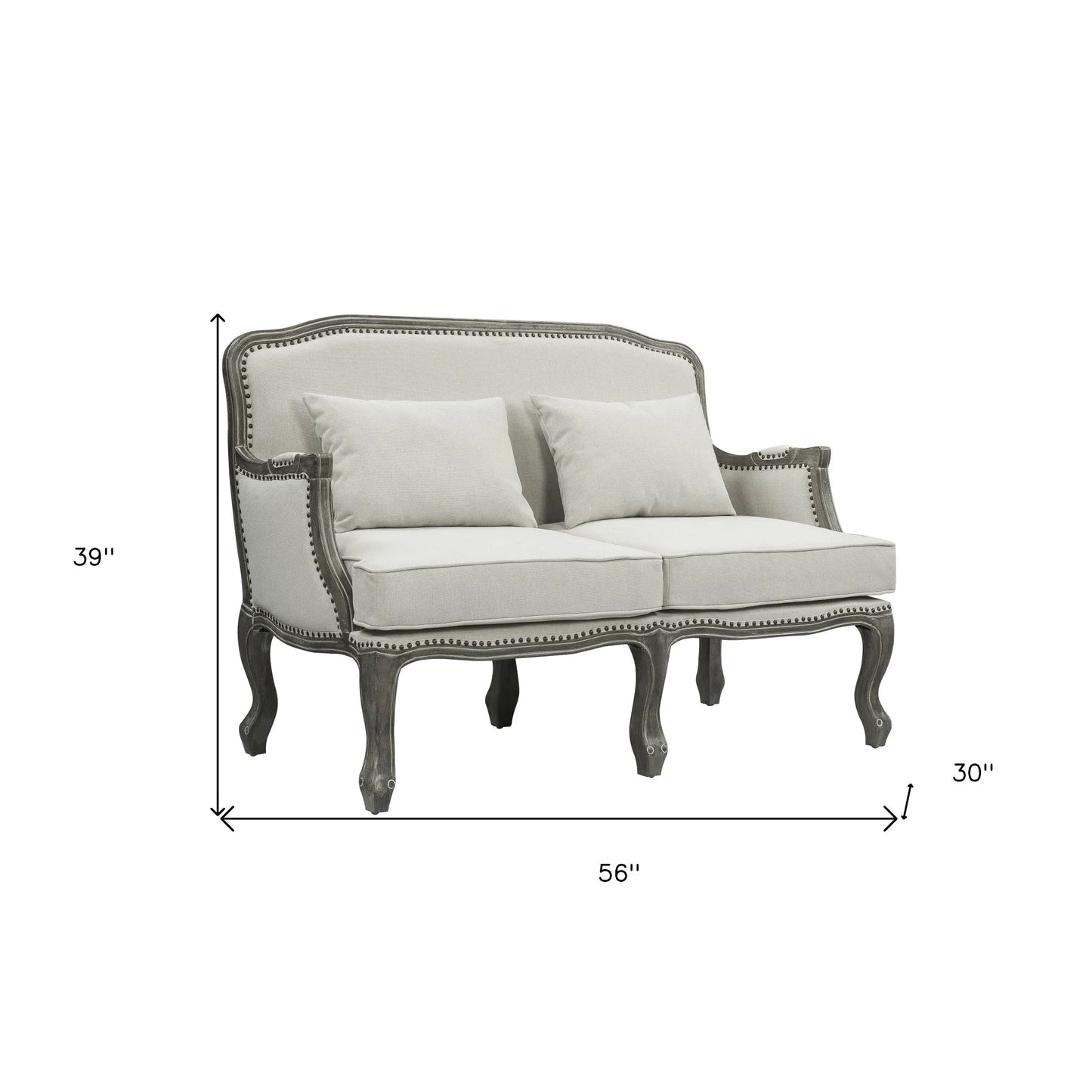 HMS 56" Cream and Gray Linen Loveseat with toss pillows - Loft&Timber