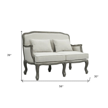HMS 56" Cream and Gray Linen Loveseat with toss pillows - Loft&Timber