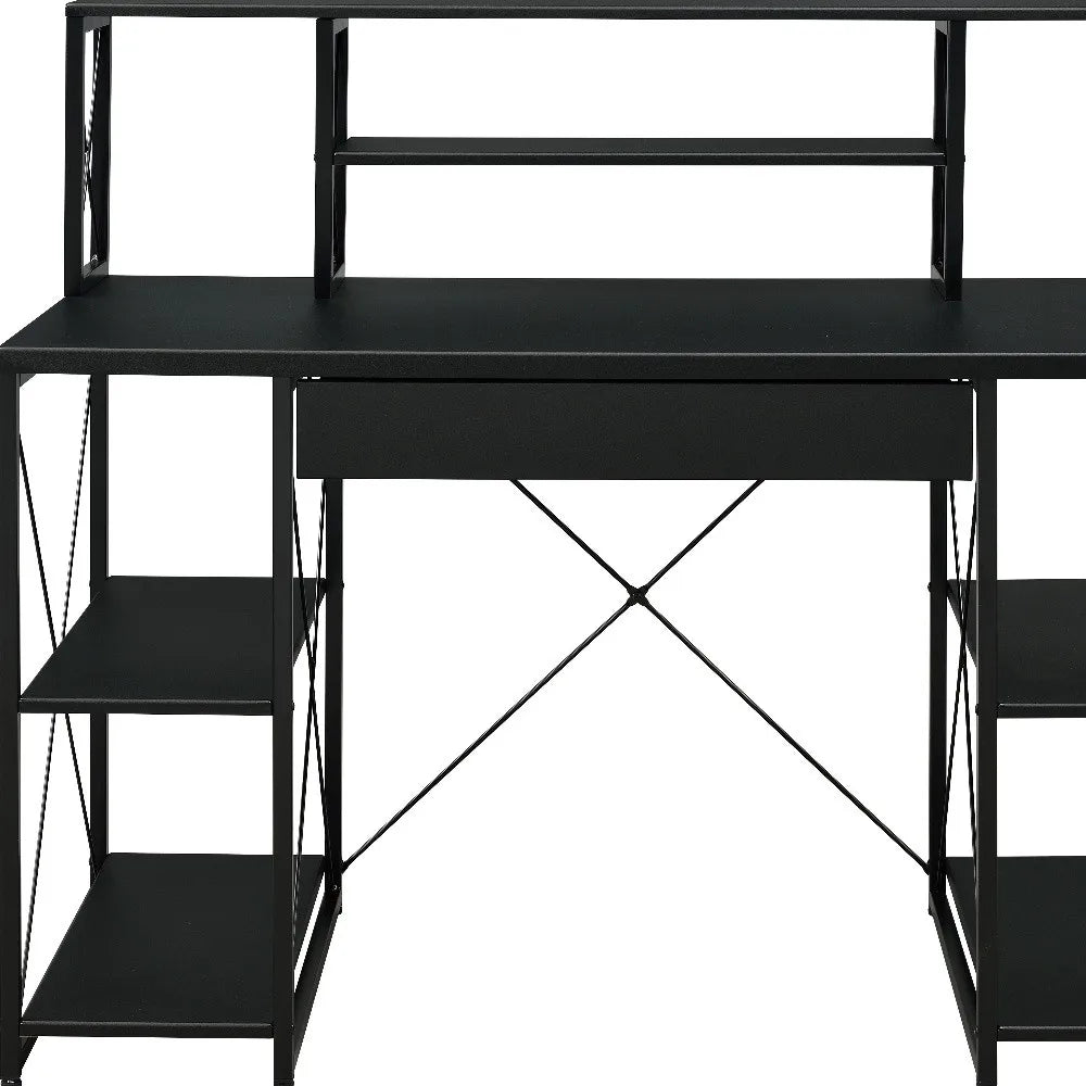 HMS 47" Black Computer Desk with Shelves - Loft&Timber