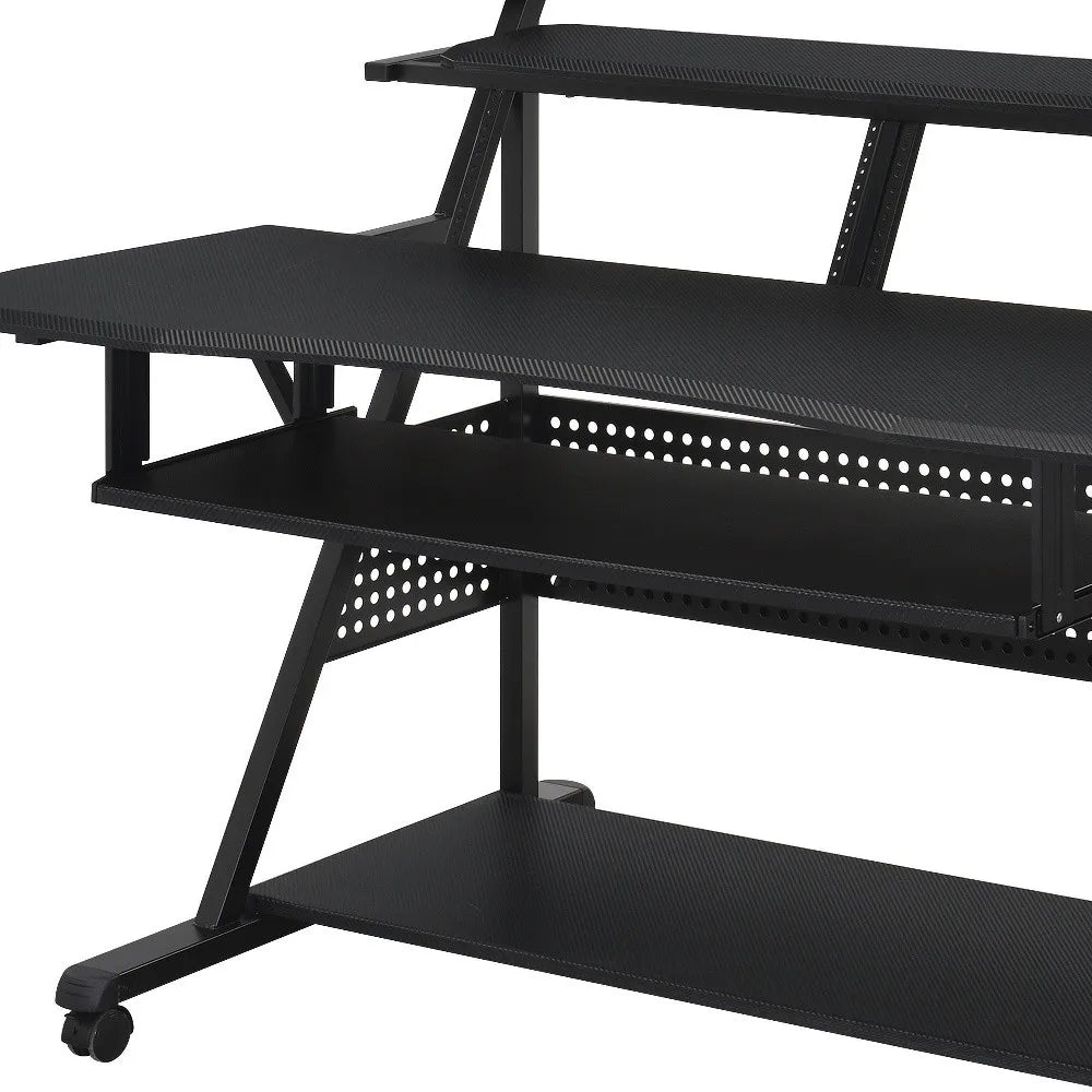 HMS 67" Black Solid Wood and Metal Rolling Desk - Loft&Timber