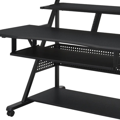 HMS 67" Black Solid Wood and Metal Rolling Desk - Loft&Timber