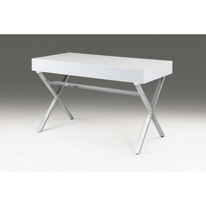 HMS 47" White and Silver Wood and Metal Computer Desk with Two Drawers - Loft&Timber