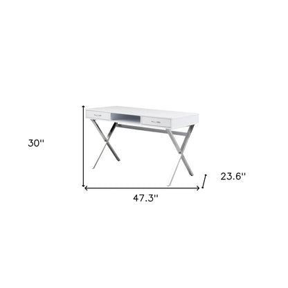 HMS 47" White and Silver Wood and Metal Computer Desk with Two Drawers - Loft&Timber