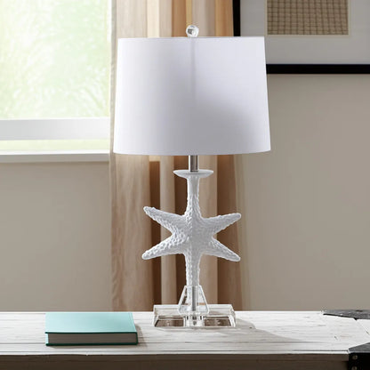 HMS Set of Two 28" Coastal Star Fish Table Lamps Clear & White with White Drum Shades - Loft&Timber
