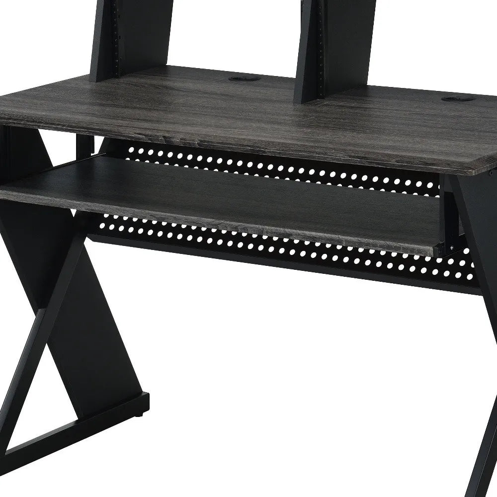 HMS 47" Modern Black Wood and Metal Computer Desk - Loft&Timber