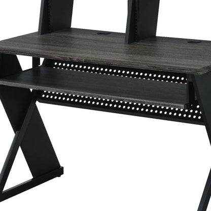HMS 47" Modern Black Wood and Metal Computer Desk - Loft&Timber