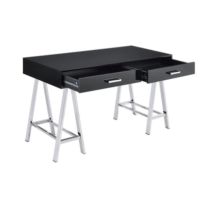 HMS 54" Black and Silvering Desk with Two Wooden Drawers - Loft&Timber