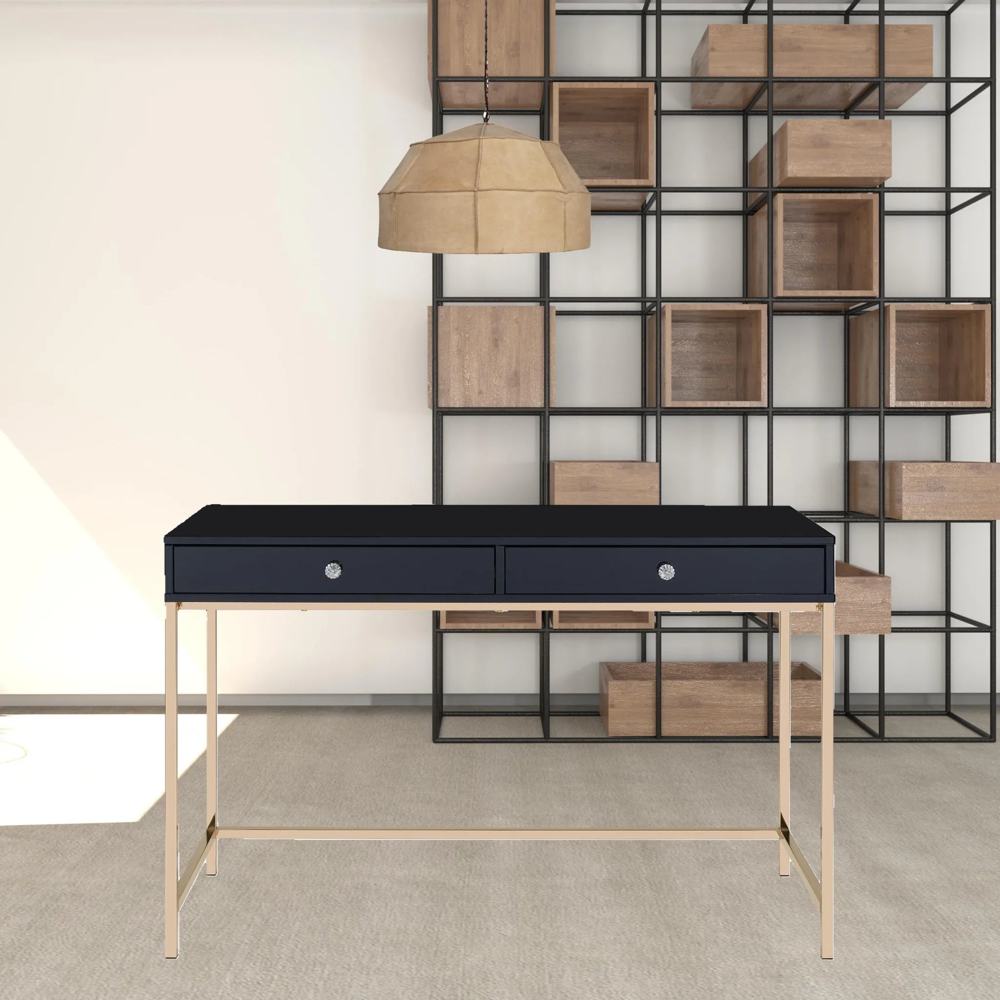 HMS 47" Black and Gold Computer Desk with Two Drawers - Loft&Timber