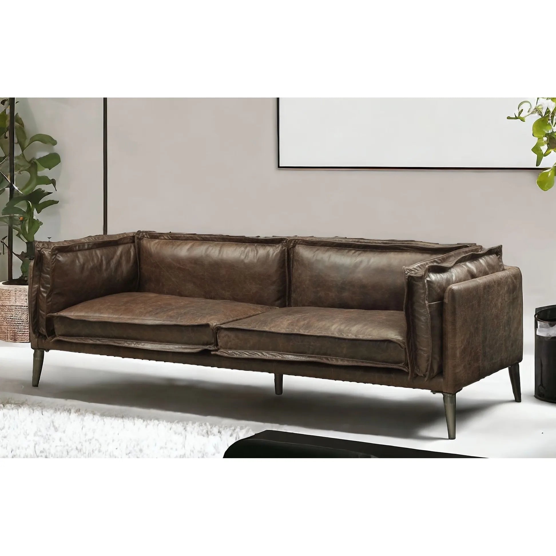 HMS 71" Top Grain Leather Loveseat in Chocolate and Silver - Loft&Timber