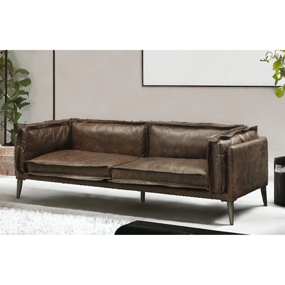 HMS 71" Top Grain Leather Loveseat in Chocolate and Silver - Loft&Timber