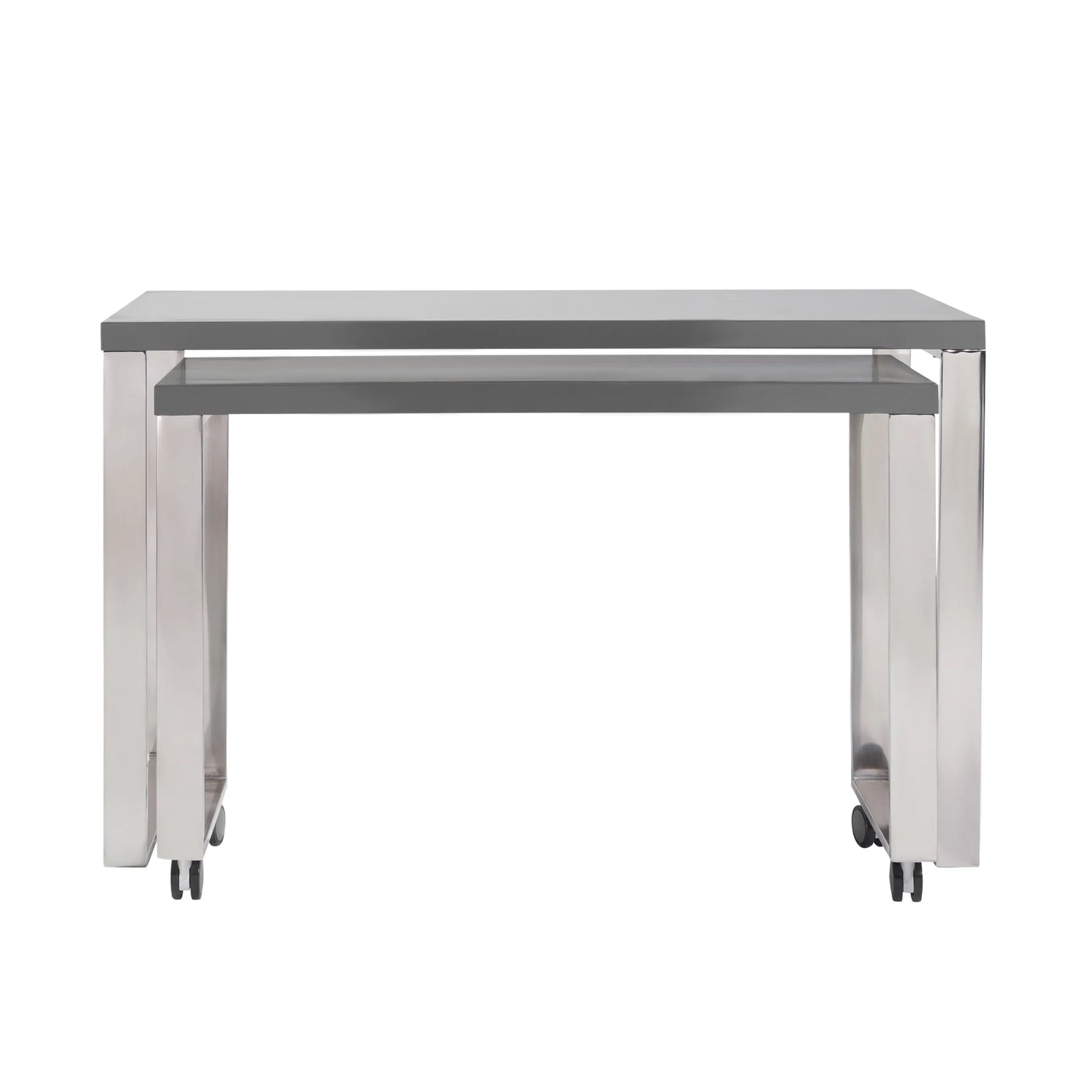 HMS 39" Gray and Silver Wood and Stainless Steel Rolling Sled Writing Desk - Loft&Timber