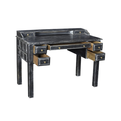 HMS 46" Solid Black Wood Writing Desk with Seven Drawers - Loft&Timber