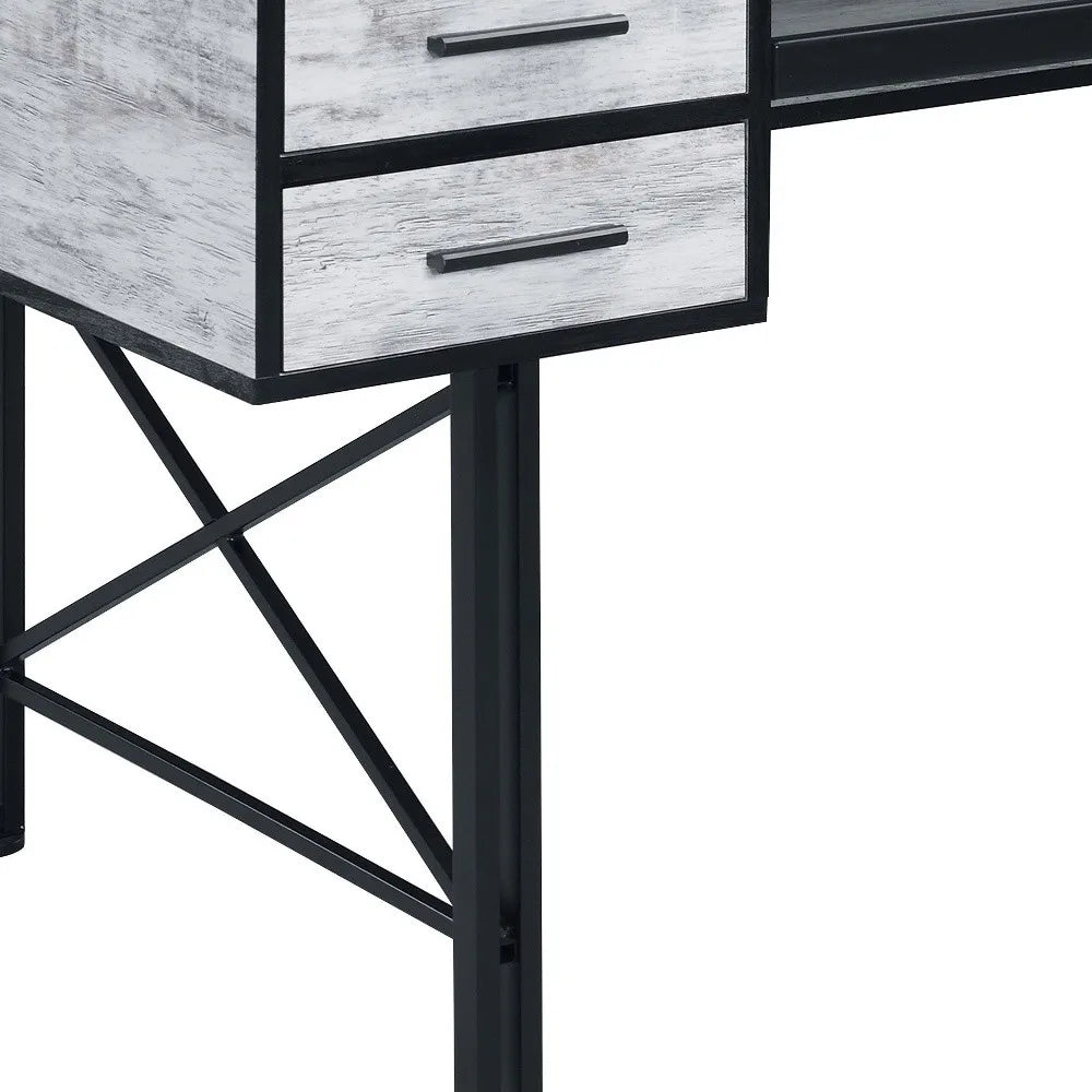 HMS 59" Antiqued White and Black Computer Desk with Five Drawers - Loft&Timber