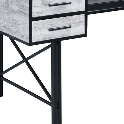HMS 59" Antiqued White and Black Computer Desk with Five Drawers - Loft&Timber